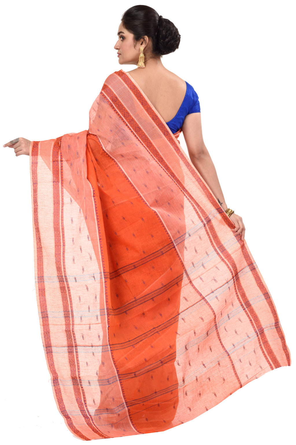 Orange Pure Cotton Debdash Tant Saree (347)